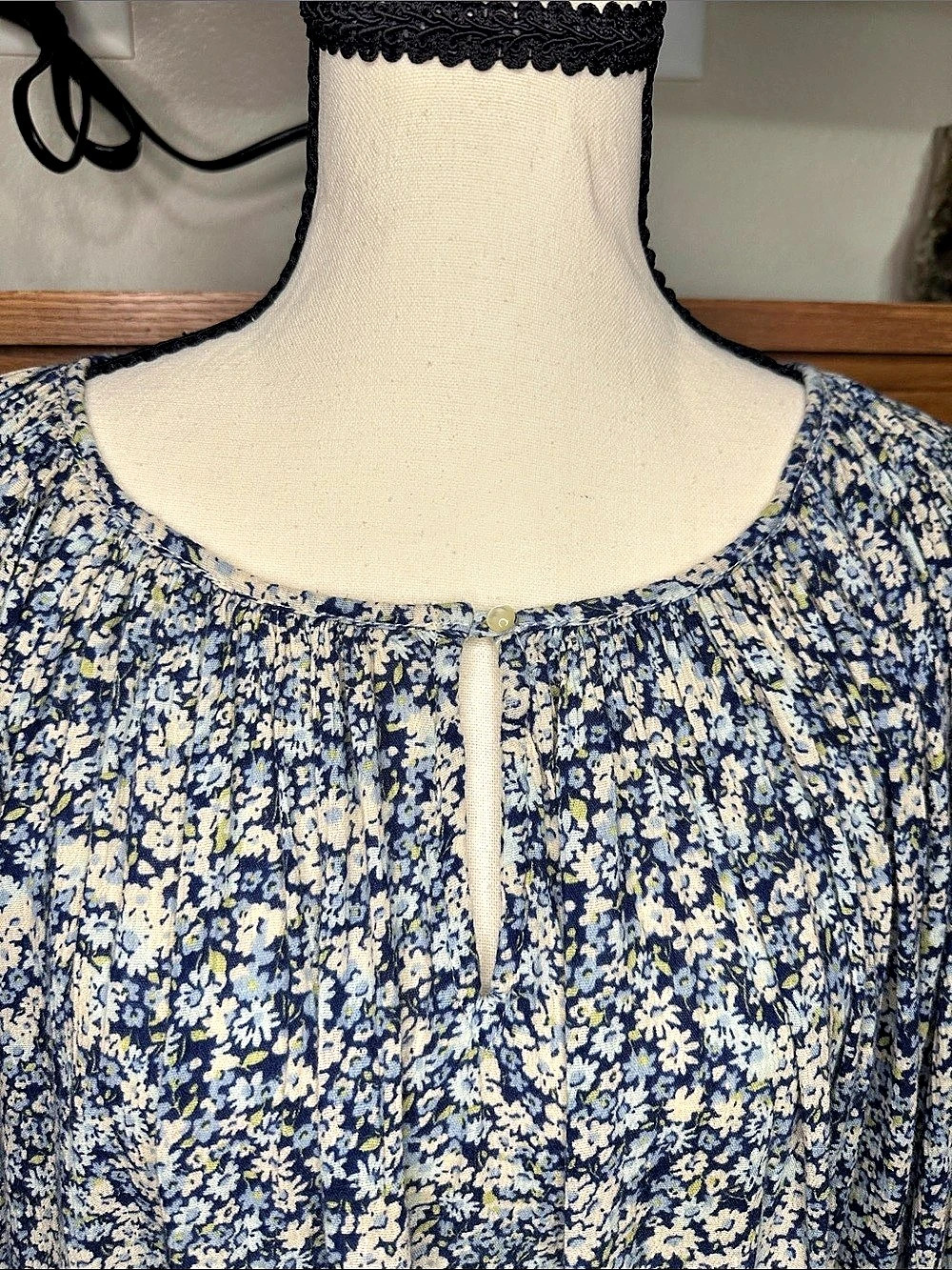 Chaps XXL Blue Floral Boho Peasant Blouse Ruffle Sleeve Cottagecore Top - Picture 5 of 14